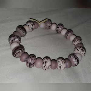 Purple Lampwork Glass Beaded Stretch Bracelet Handmade